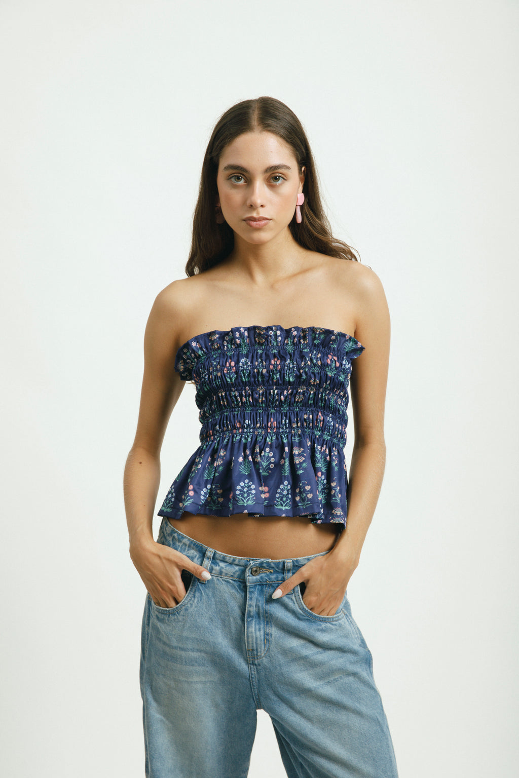 blusa top midnight blue floral para mujer