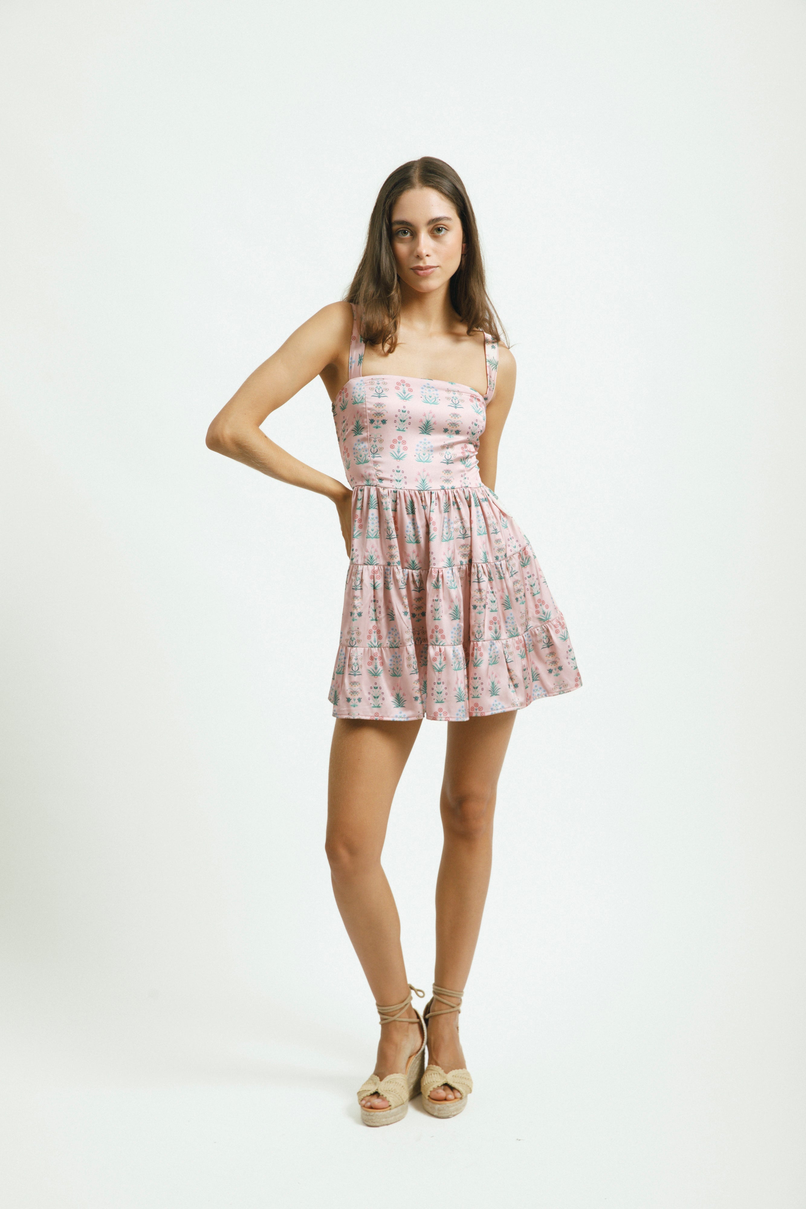 vestido corto print floral mujer verano