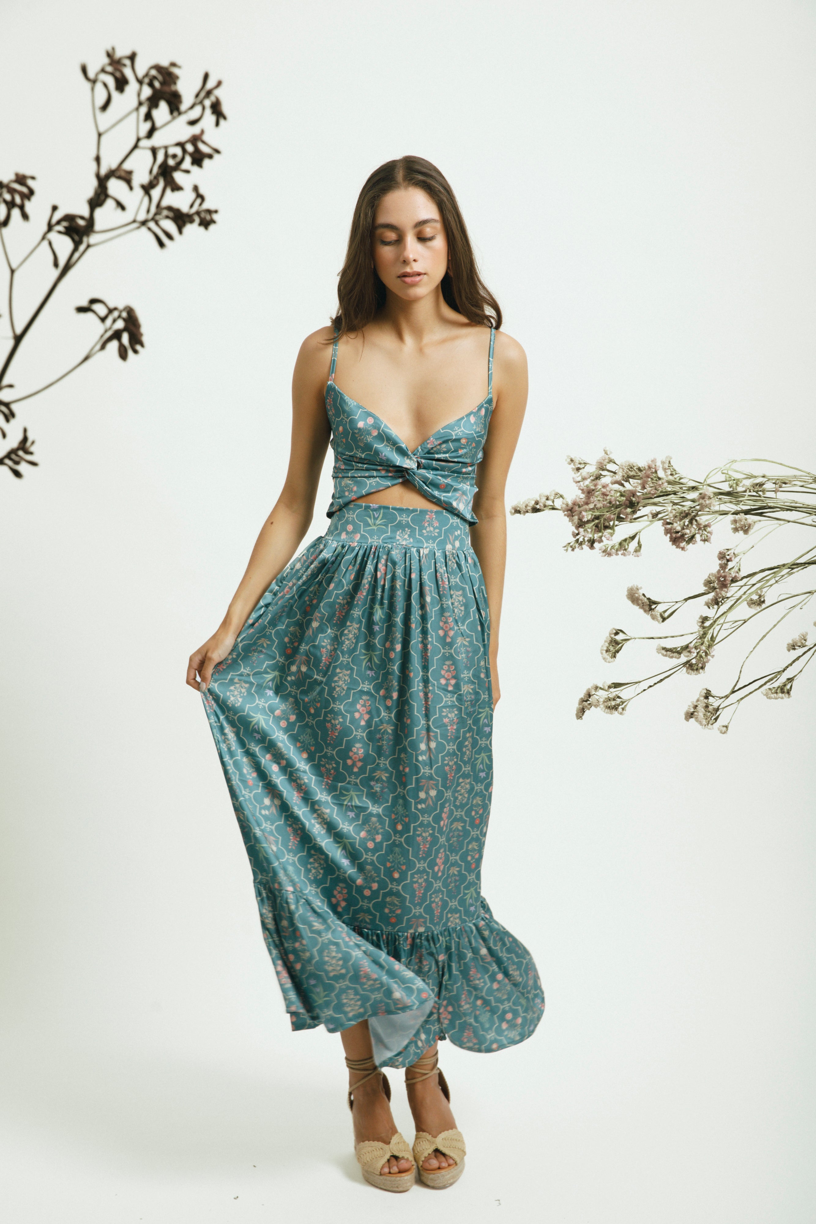 vestido print floral color jade