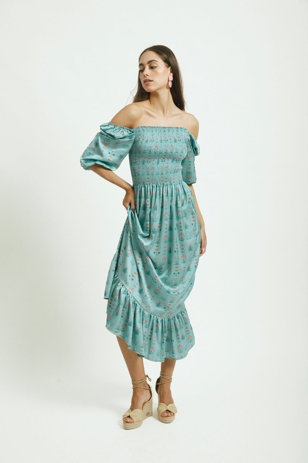 vestido floral mujr mangas abullonadas