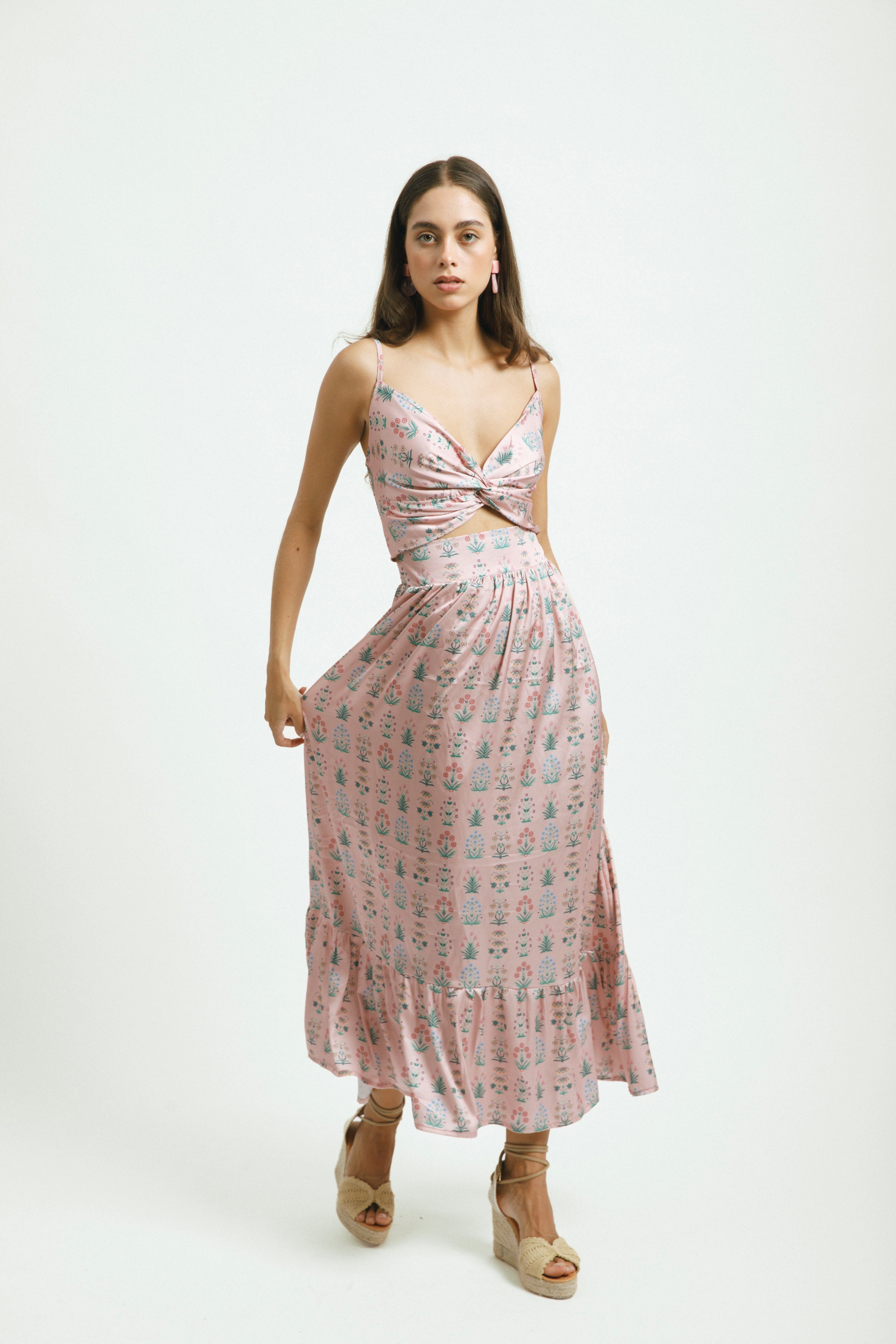 vestido floral rosa temporada otoño verano diseño exclusivo