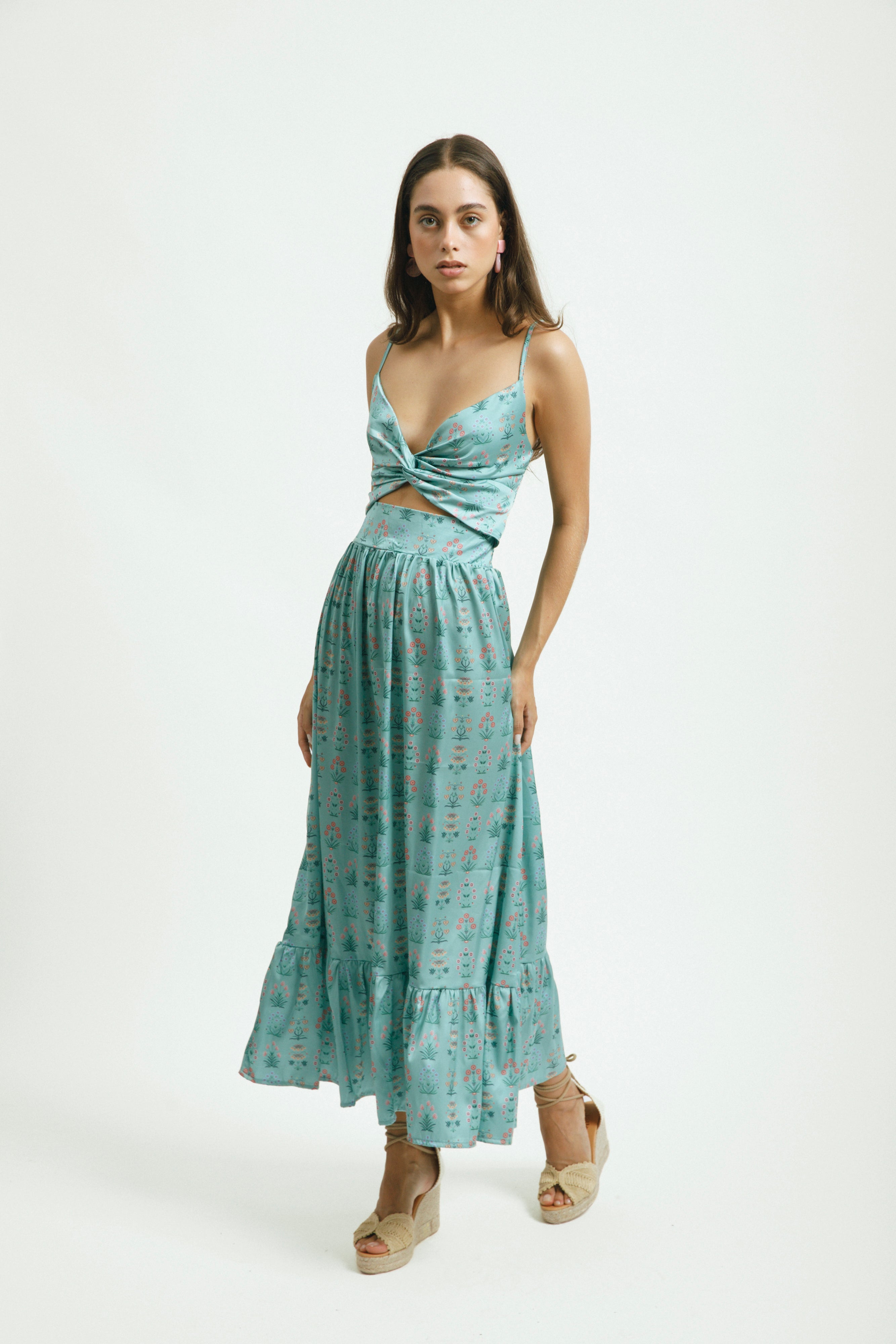 vestido largo celadon print floral mujer