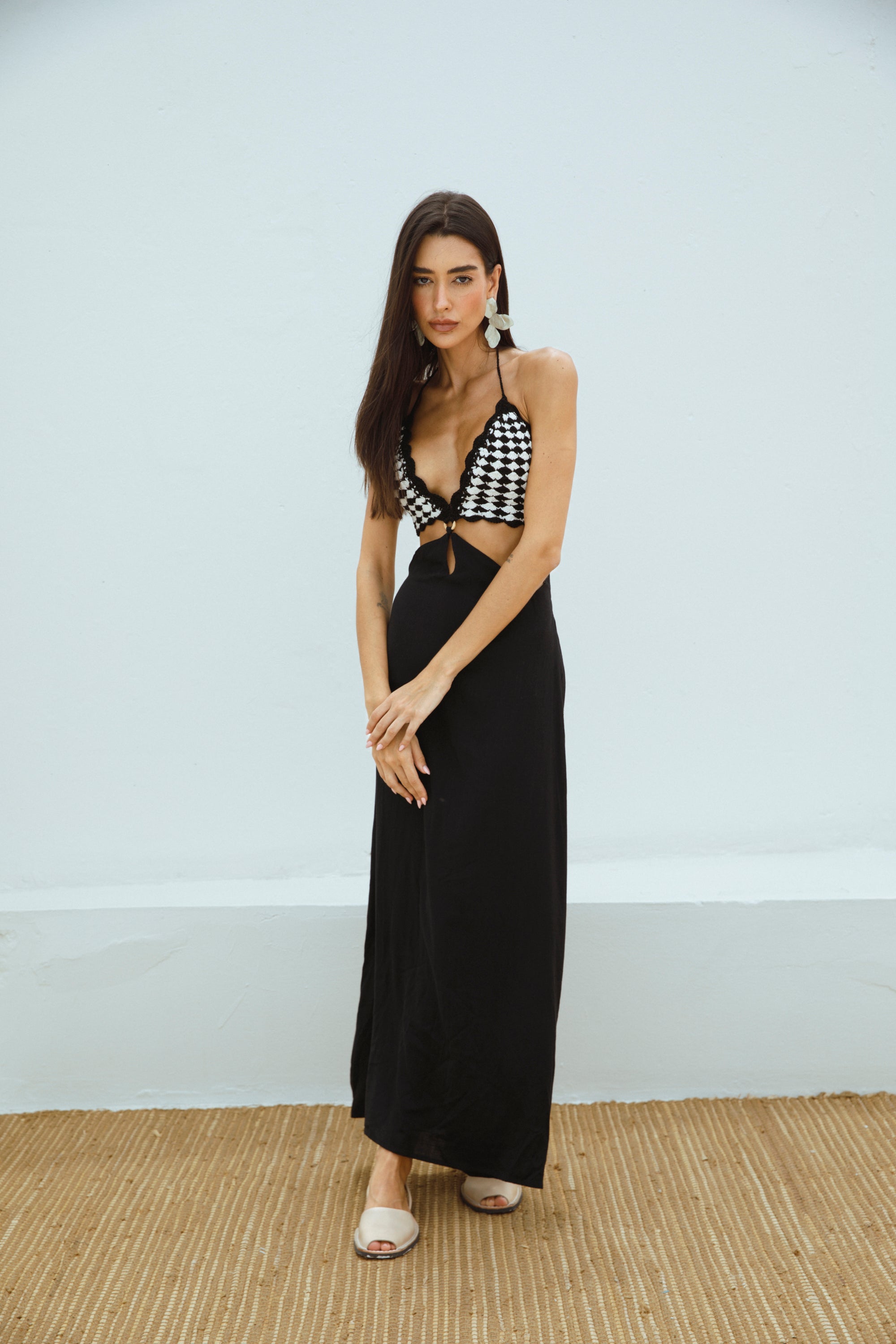 vestido tejido a mano crochet negro mujer