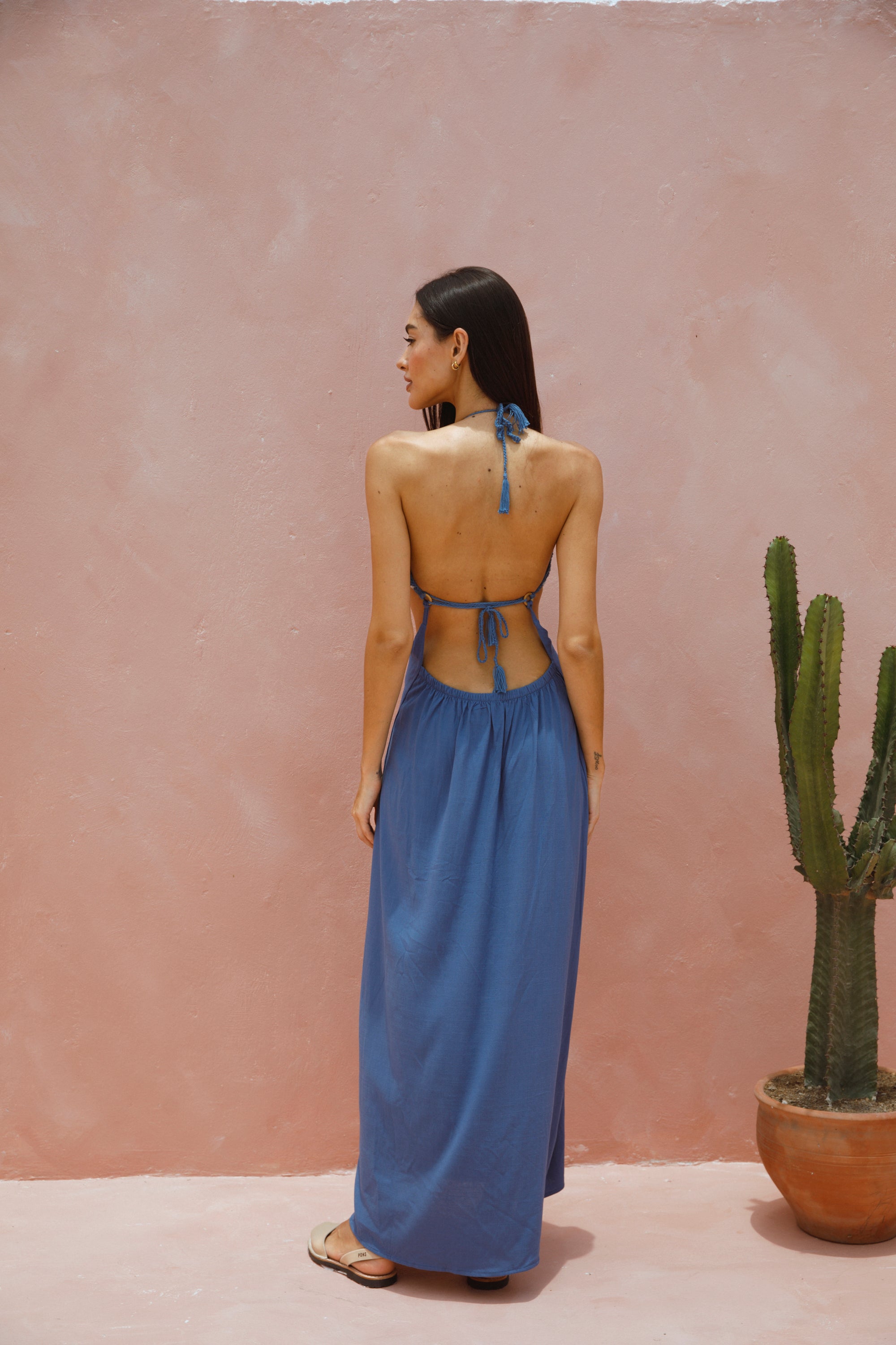 vestido tejido a crochet azul de mujer