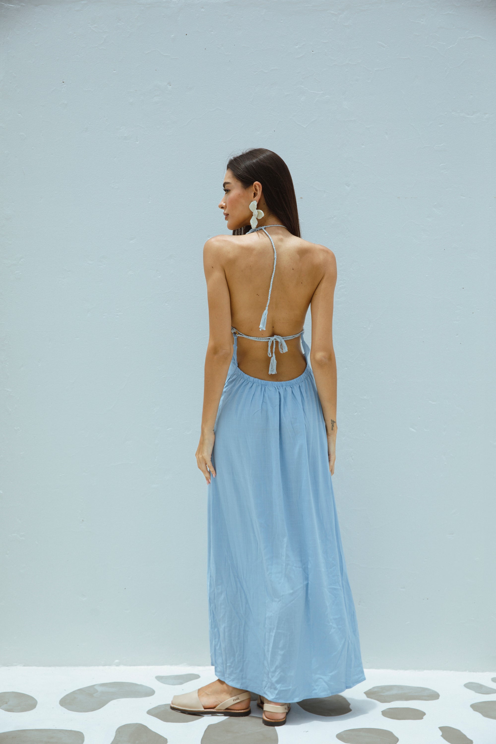 vestido de mujer celeste tejido a mano